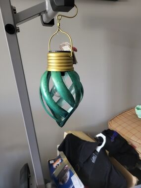 Red Teal Green Spiral Hanging Lantern with Gold Top